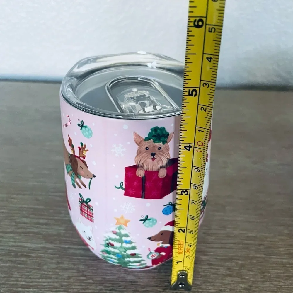 Christmas Dogs Pink Holiday Clementine Wine Glass Tumbler Mug